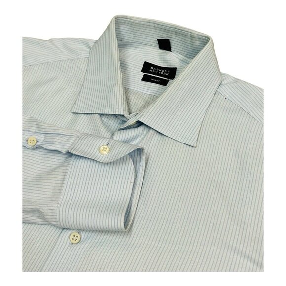 Barneys New York‎ Men's 16-R Trim Fit Striped Blue Long Sleeve Button Down Shirt - Picture 1 of 5